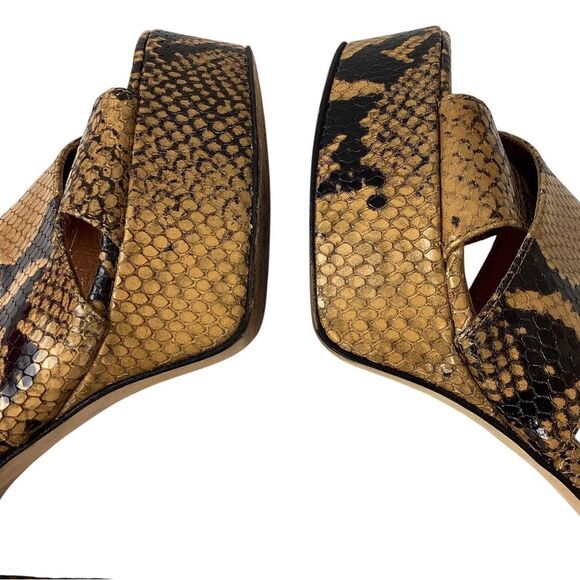 PARIS TEXAS Size 39.5 Python Print Platform Sandals Brown Caramel Shoes Heels - Picture 8 of 15